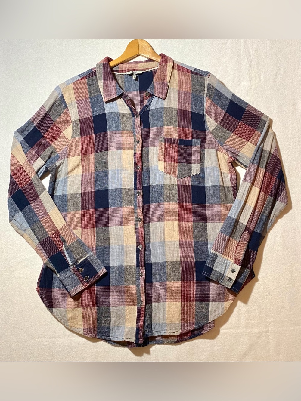BKE Plaid Button-Down Shirt in Navy, Maroon, Cream